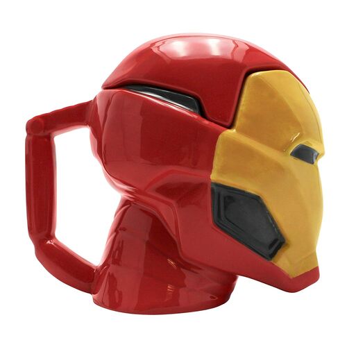 Taza Con Tapa Cabeza Iron Man Marvel - Porcelana - 450 ml