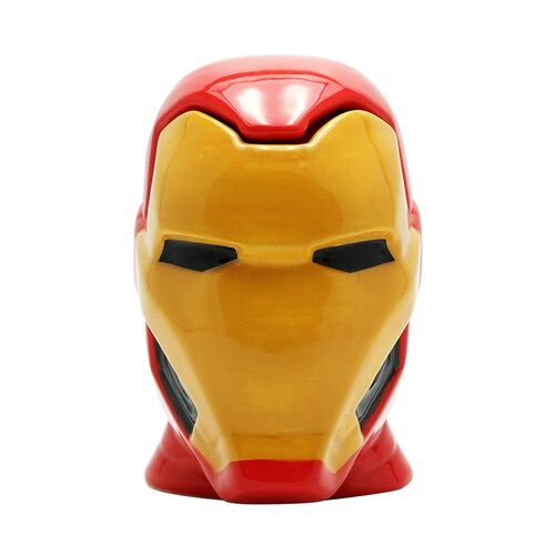 Taza Con Tapa Cabeza Iron Man Marvel - Porcelana - 450 ml
