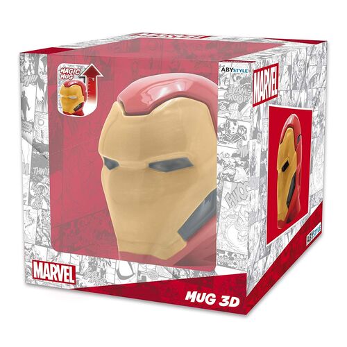 Taza Con Tapa Cabeza Iron Man Marvel - Porcelana - 450 ml