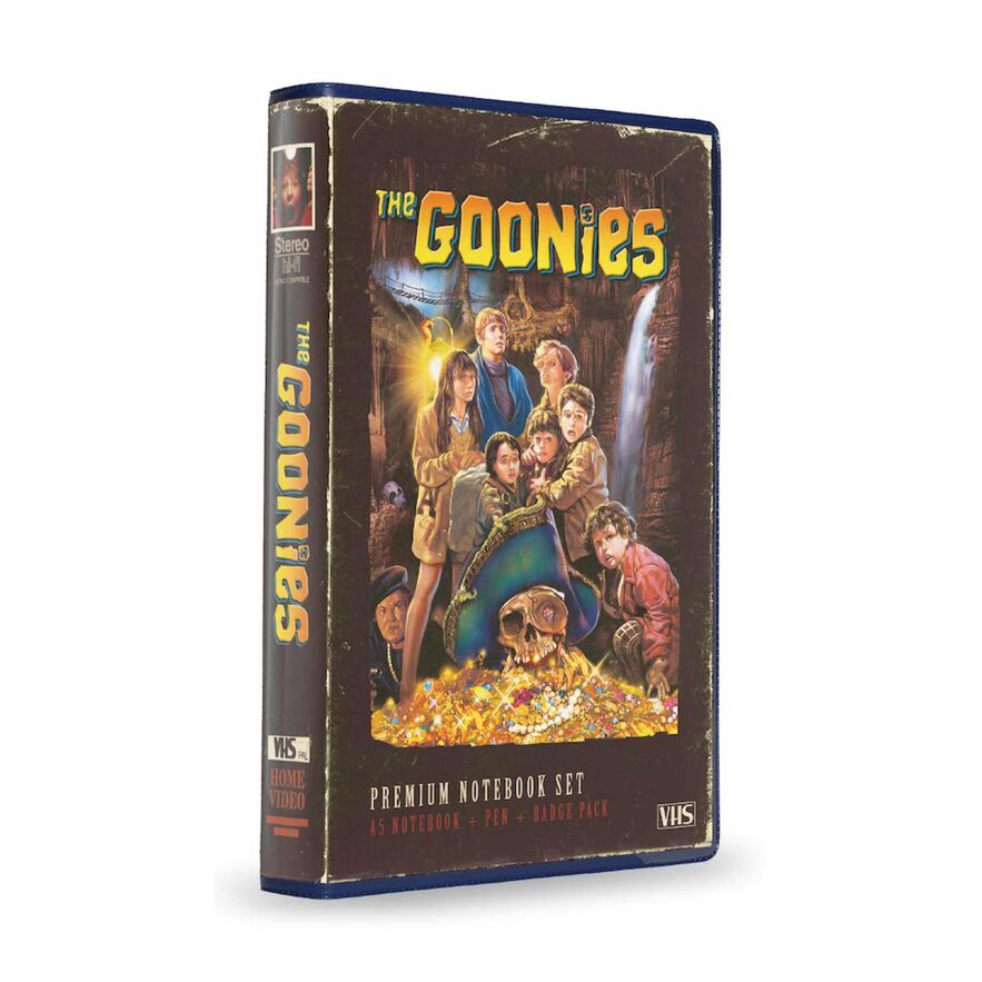 Libreta, Chapas y Boligrafo Retro The Goonies VHS