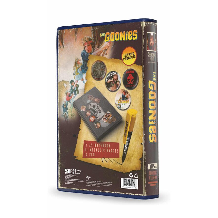 Libreta, Chapas y Boligrafo Retro The Goonies VHS