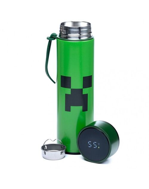 Botella Térmica de Acero Inoxidable con Termómetro - Minecraft Creeper - 450ml
