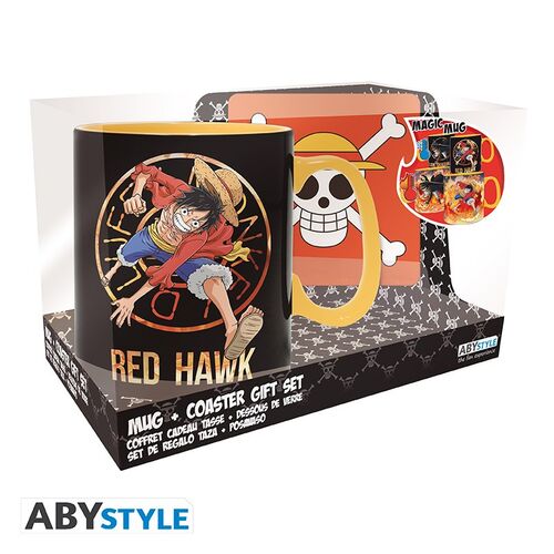 Pack Taza Termosensible 460 ml + Coaster Luffy Red Hawk One Piece