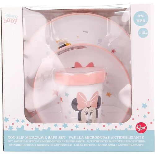 Set 3 Pcs Vajilla Premium Bicolor Antideslizante Minnie Indigo Dreams
