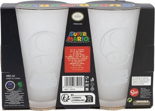 Set 2 Vasos Casual de Cristal 480 Ml Super Mario